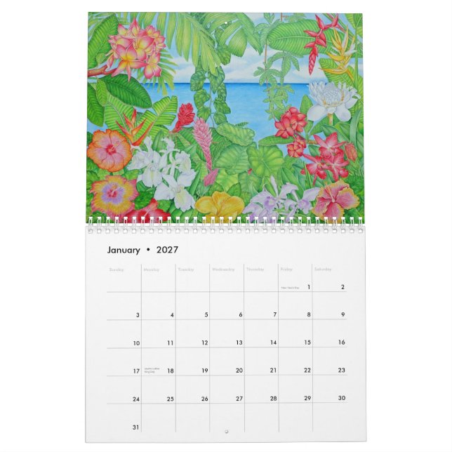 Calendrier Aquarelles tropicales (Jan 2027)