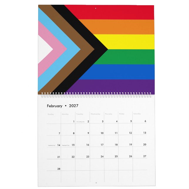 Calendrier Arc-en-ciel Lgbtq drapeau de la diversité gay (Feb 2027)