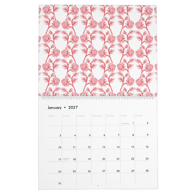 Calendrier arrière - plan abstrait vert et blanc (Jan 2027)