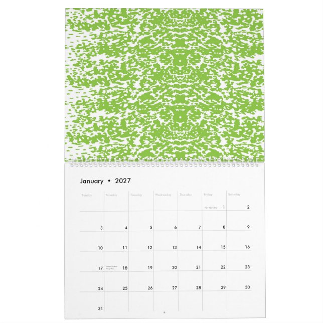 Calendrier arrière - plan abstrait vert et blanc (Jan 2027)