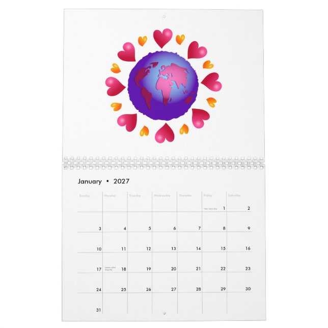 Calendrier Arrière - plan de coeurs (Jan 2027)