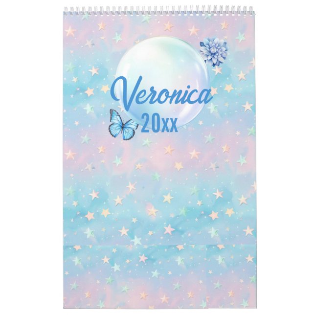 Calendrier Arrière - plan étoilé bleu-rose (Protection)