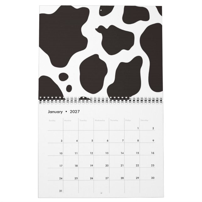 Calendrier Arrière - plan motif de vache (Jan 2027)