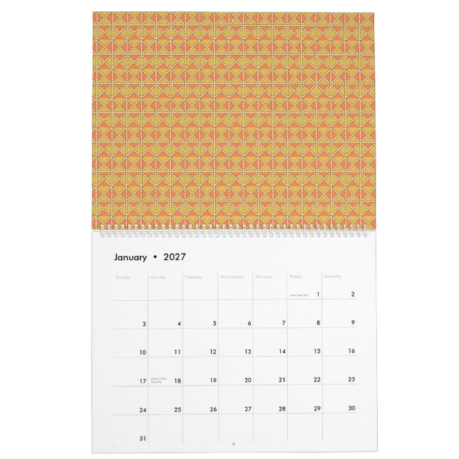 Calendrier arrière - plan orange et jaune avec motif (Jan 2027)