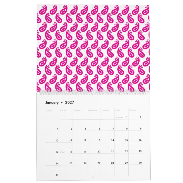 Calendrier arrière - plan rose et blanc avec motif (Jan 2027)