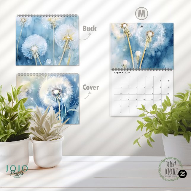 Calendrier arrière - plan Vintage Dandelion 2025 (Calendar 2025 Dandelion Flower Background - medium)
