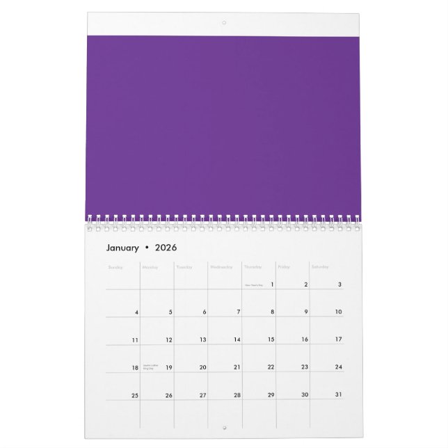 Calendrier arrière - plan violet avec bordure blanche (Jan 2026)