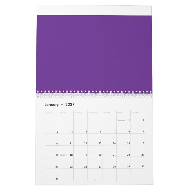 Calendrier arrière - plan violet avec bordure blanche (Jan 2027)