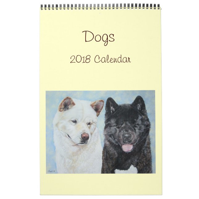 Calendrier art 2018 de portrait de chien de colley d'akita (Protection)