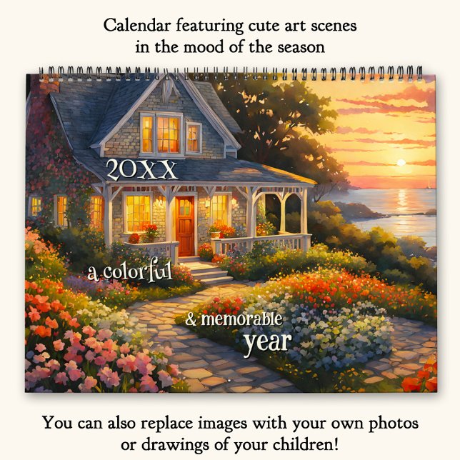 Calendrier Art coloré mignon ou grande photo (Calendar featuring fun paintings in different art styles. All images paint the mood of the season)