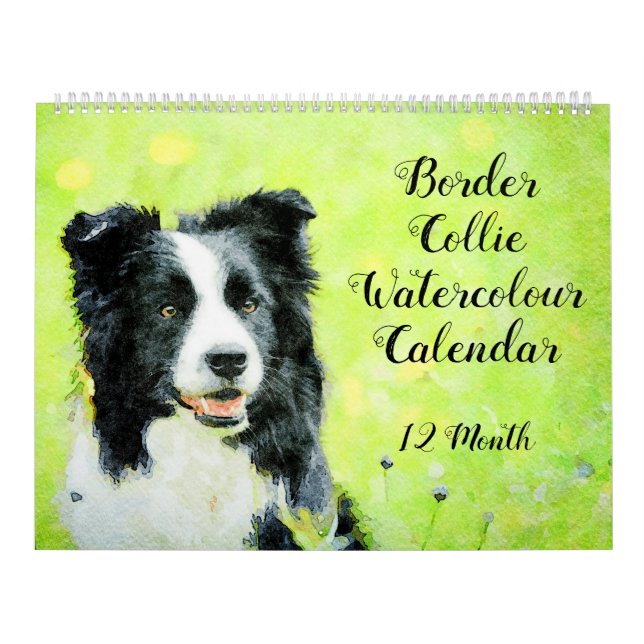 Calendrier Art d'aquarelle de 12 de mois de border collie (Protection)