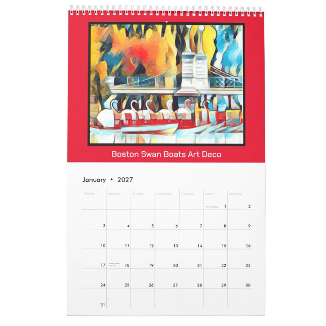 Calendrier Art déco Bateaux à cygne Boston (Jan 2027)