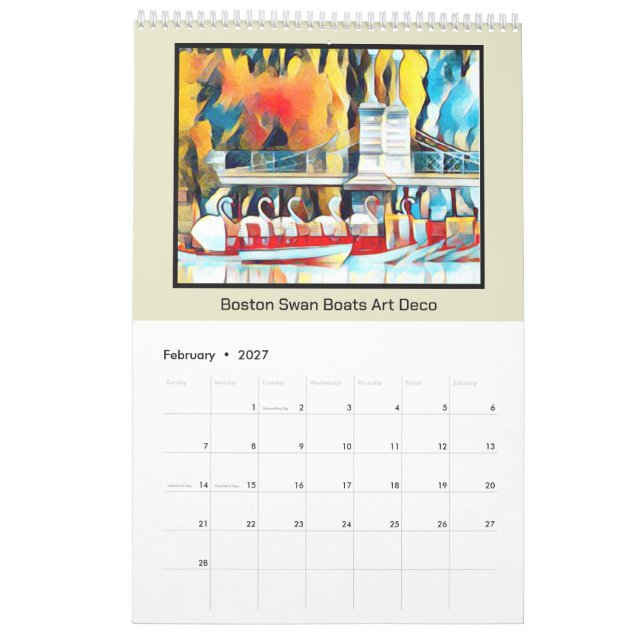 Calendrier Art déco Bateaux à cygne Boston (Feb 2027)
