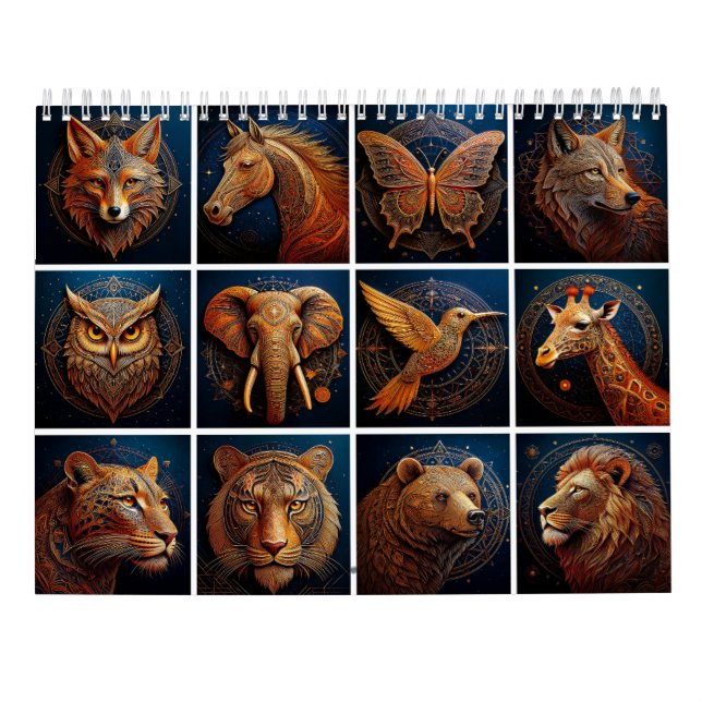 Calendrier Art géométrique doré sur la faune (Dos)