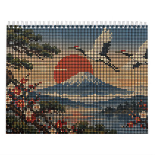 Calendrier Art japonais Hanafuda Quatre Saisons Pixel Art