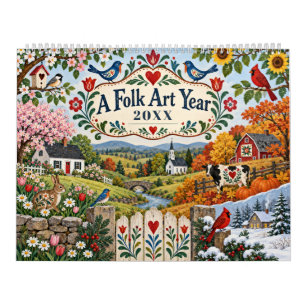 Calendrier Art populaire quatre saisons à la campagne