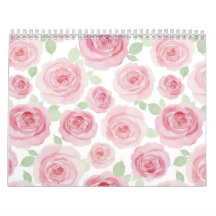 Calendrier artistique de roses aquarelles roses