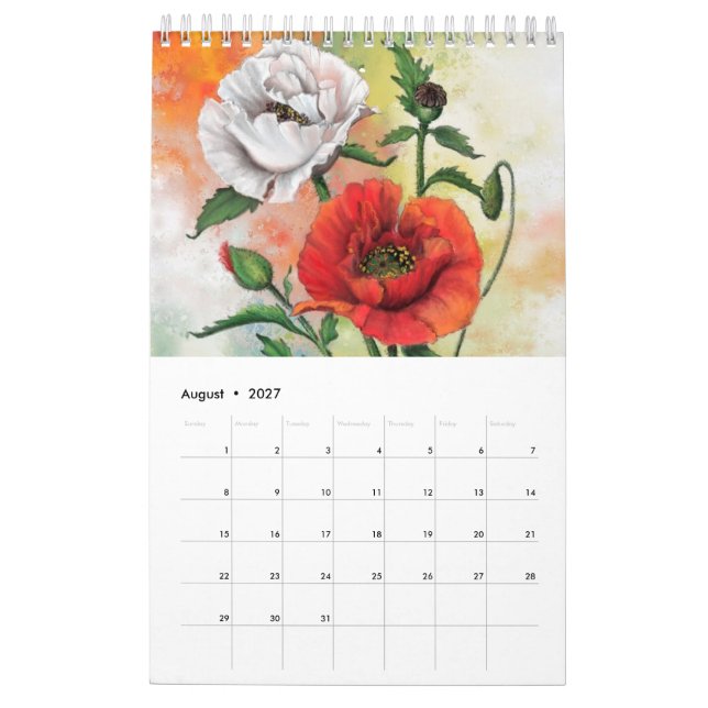 Calendrier avec 12 fleurs les plus belles (Aug 2027)
