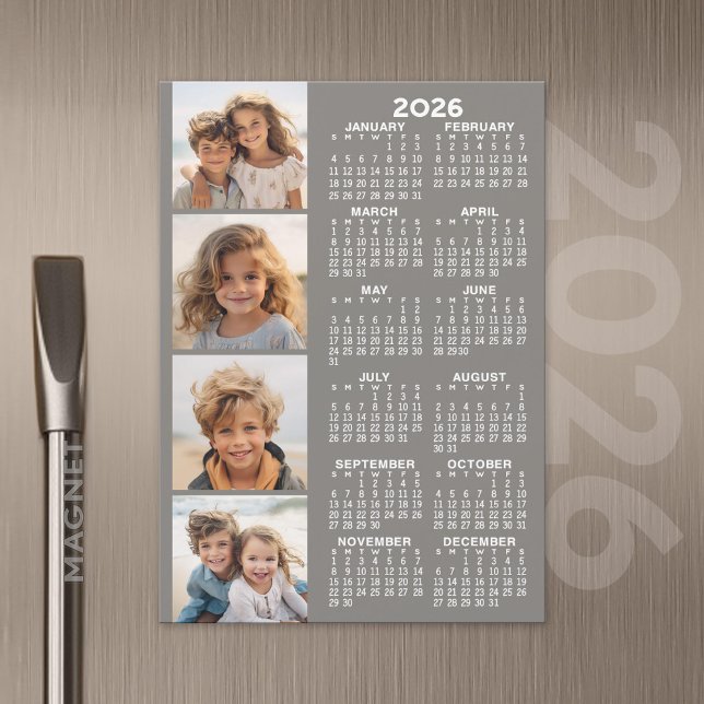 Calendrier avec 4 photo Collage carte magnétique - (2026 Calendar with A Photo and Magnetic Back)