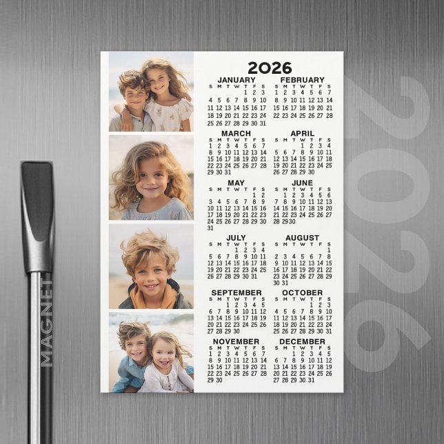 Calendrier avec 4 photo Collage carte magnétique b (2026 Calendar with A Photo and Magnetic Back)