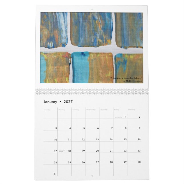Calendrier avec des oeuvres d'art brillantes et de (Jan 2027)