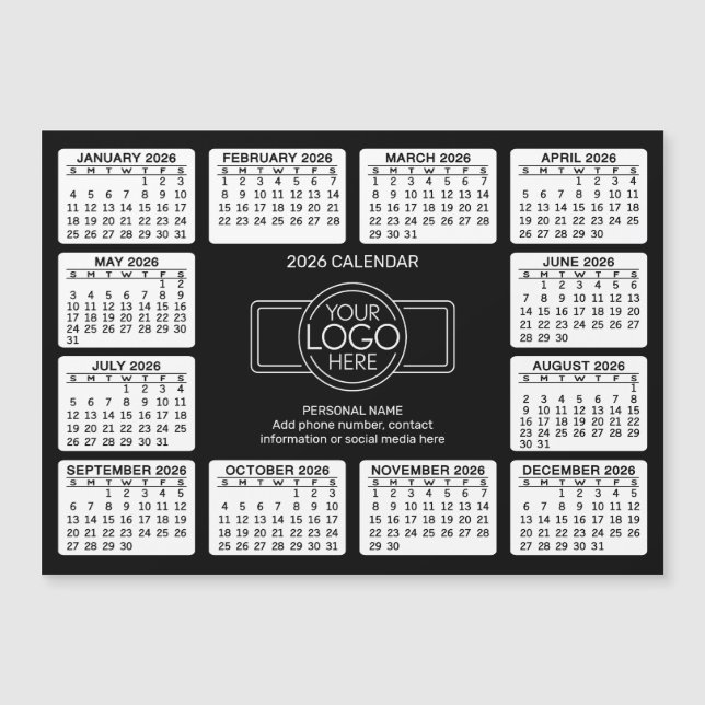 Calendrier avec logo Coordonnées Noir - Aimant (Devant)
