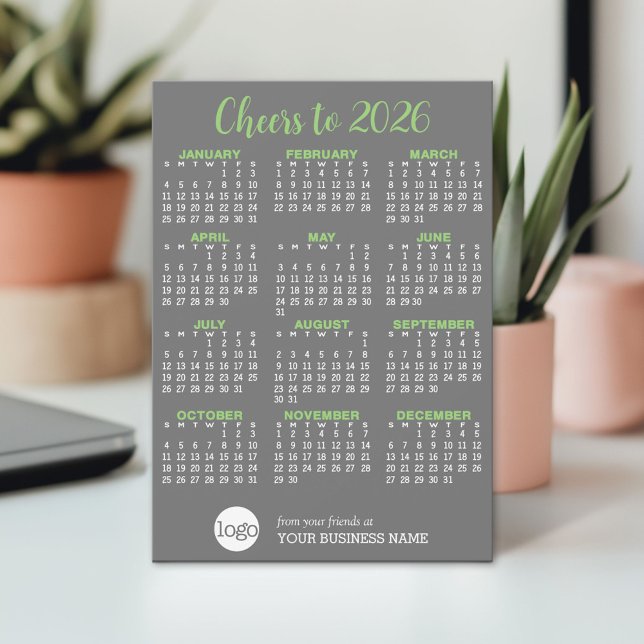Calendrier avec logo professionnel - Carte de vaca (2026 Calendar on a Holiday Card)