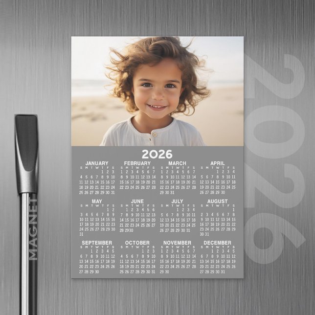 Calendrier avec photo - Carte magnétique de l'anné (2026 Calendar with A Photo and Magnetic Back)