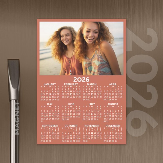 Calendrier avec photo Pleine année Afficher Magnet (2026 Calendar with A Photo and Magnetic Back)