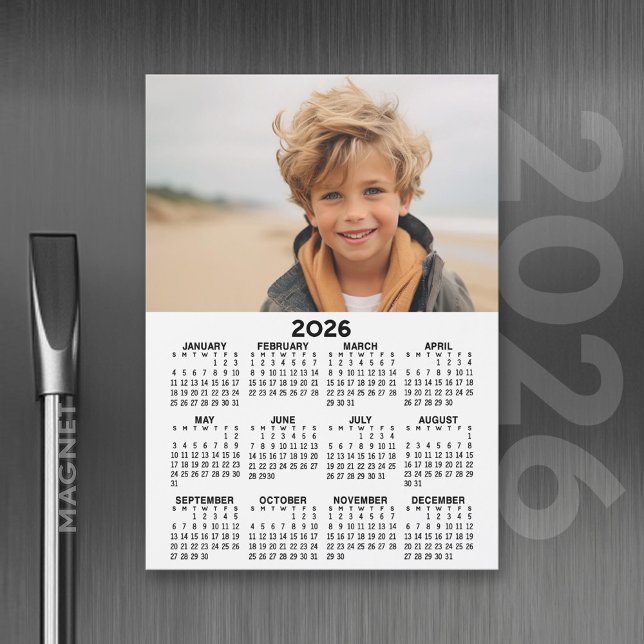 Calendrier avec photo - Vue année Carte magnétique (2026 Calendar with A Photo and Magnetic Back)