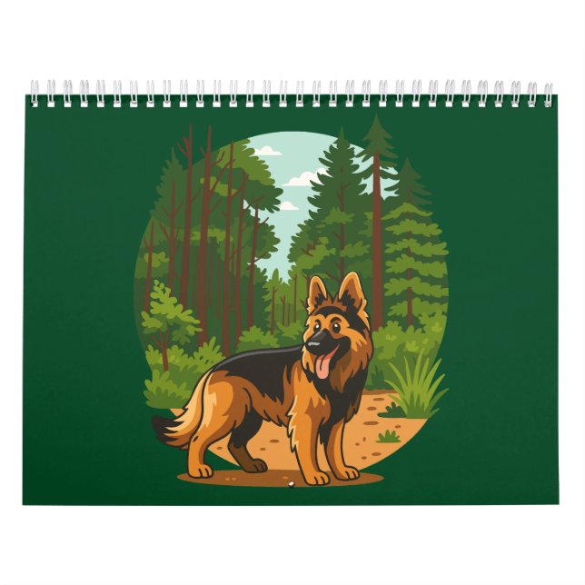 Calendrier Aventure de chien berger allemand en forêt  (Protection)