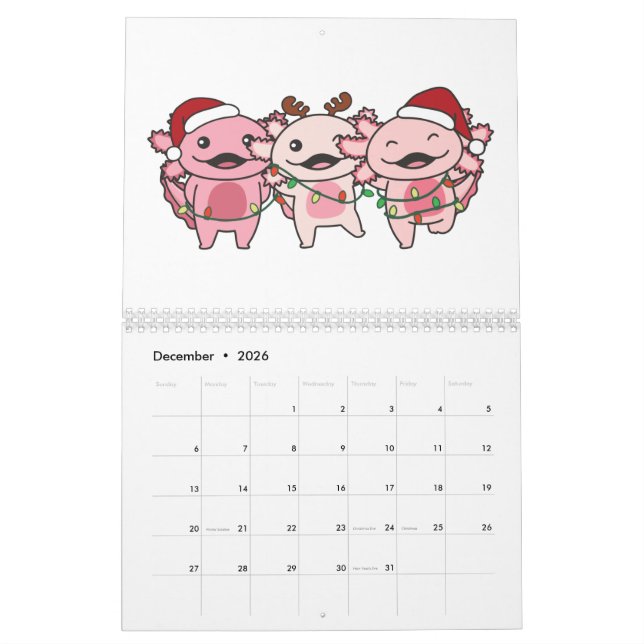Calendrier Axolotl Christmas Winter Animals Axolotls (Dec 2026)