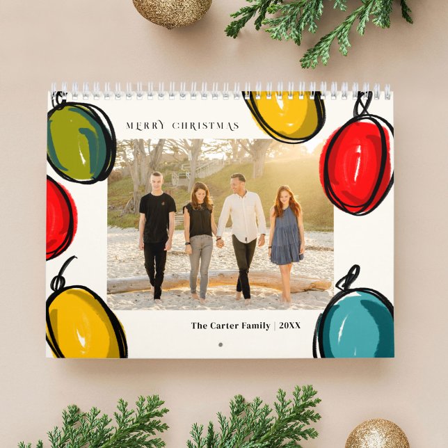 Calendrier Bauble Ornament Sketches Photo Cadeau de Noël (Bauble Ornament Sketch Illustrations Photo Christmas Gift Calendar)