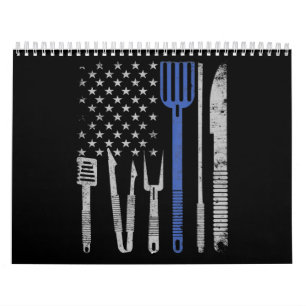 Calendrier BBQ Barbecue Grill Porc With USA Flag Cuisine Che