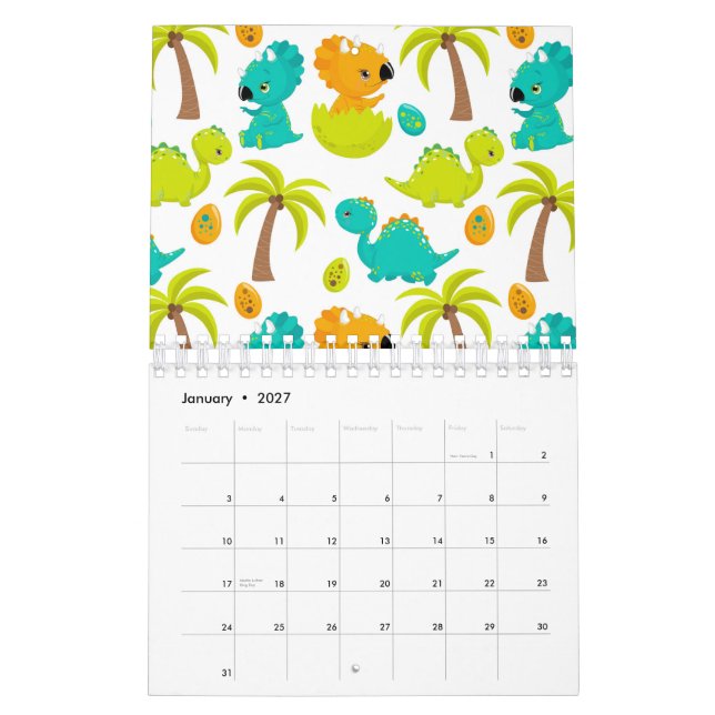 Calendrier Bébé dinosaure mignon Triceratops Dino Œufs Palmie (Jan 2027)