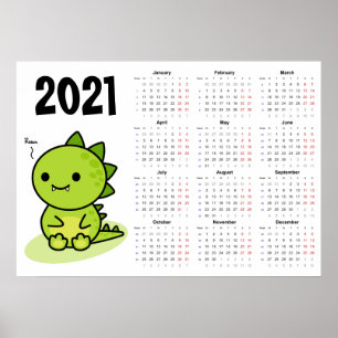 Calendrier Bébé dragon 2021 Affiche - Début lundi