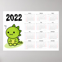 Calendrier Bébé dragon 2022 Poster - Début dimanch