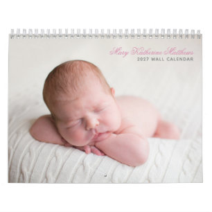 Calendrier Bébé Fille Personnalisé Photo Chic Rose 2027 Mur
