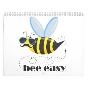 Calendrier Bee caractère avec mustache lunettes de soleil Bee