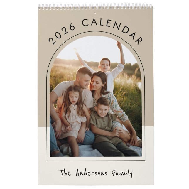 Calendrier Beige Minimalist Family Photo 2026 Monthly  (Protection)