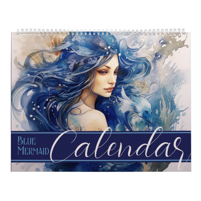 Calendrier Belle aquarelle de sirène bleue (Protection)