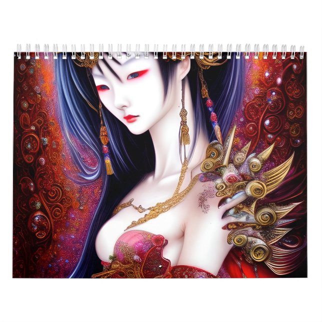 Calendrier Belle Japonaise fille Imaginaire gothique Triptyqu (Protection)