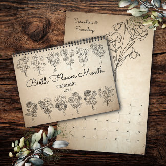 Calendrier Birth Flower Month Boho Kraft Calendar
