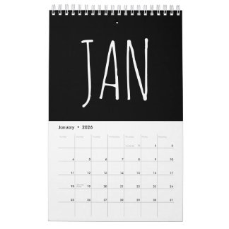 Calendrier Black and White Script Writing 2026