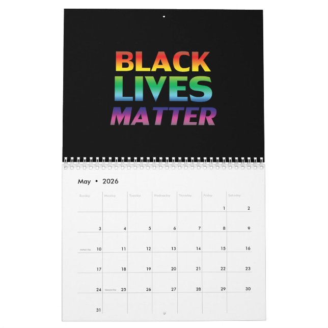 Calendrier Black Lives Matt arc-en-ciel couleurs gay pride no (Mai 2026)