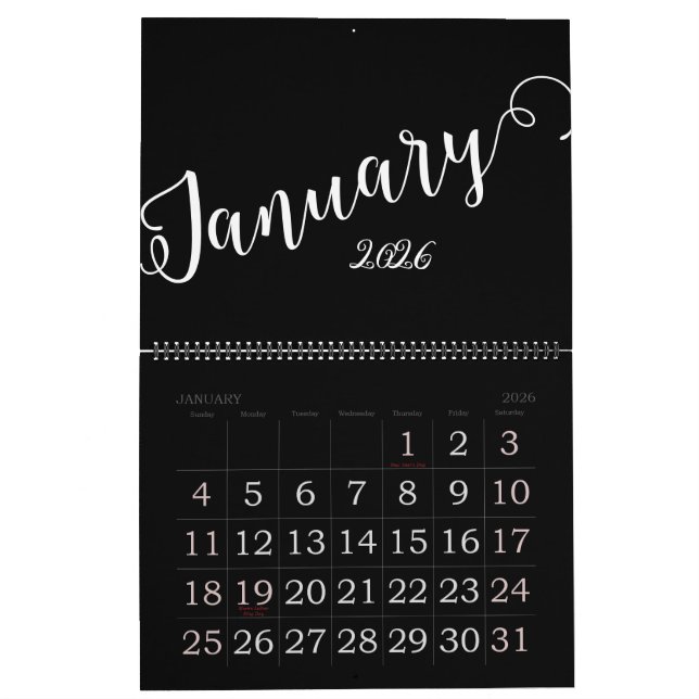 Calendrier Black | Modern, Minimalist Calendar (Jan 2026)