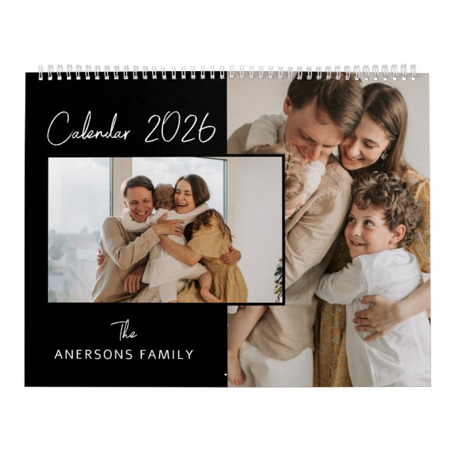 Calendrier Black & White Minimalist Aesthetic Family Photo (Protection)