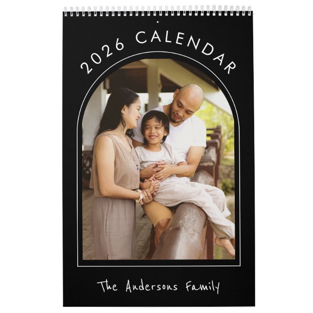 Calendrier Black White Minimalist Family Photo 2026 Monthly  (Protection)