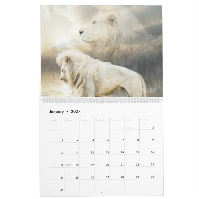 Calendrier blanc 2015 d'art de lions (Jan 2027)