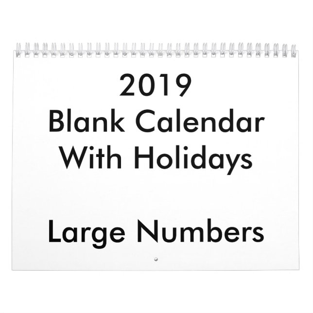 Calendrier Blanc 2019 Avec Vacances Nombres Grands (Protection)